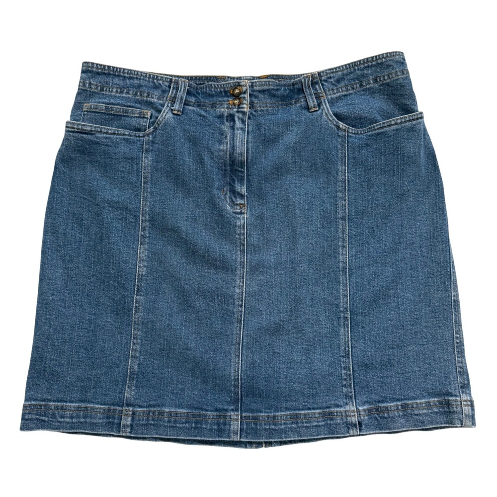 Jones Sport Denim Mini Skirt‎ Medium Wash Blue Stretch Cotton Size 16 Casual